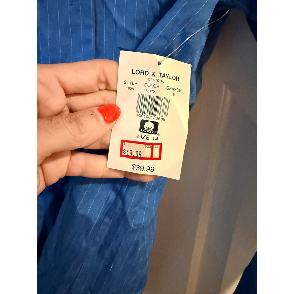 NWT Blue/White Pinstriped LORD & TAYLOR Oxford Shirt Size 14 - Picture 5 of 5